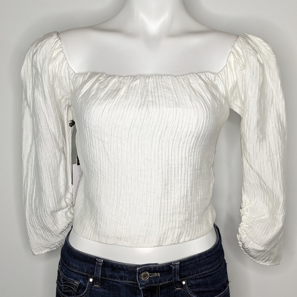 NWT ASTR white 2/3 sleeve cropped square neck top S - Picture 1 of 8